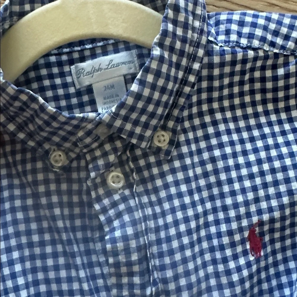Ralph Lauren gingham navy Checkered Short Sleeve Shirt 24m boy